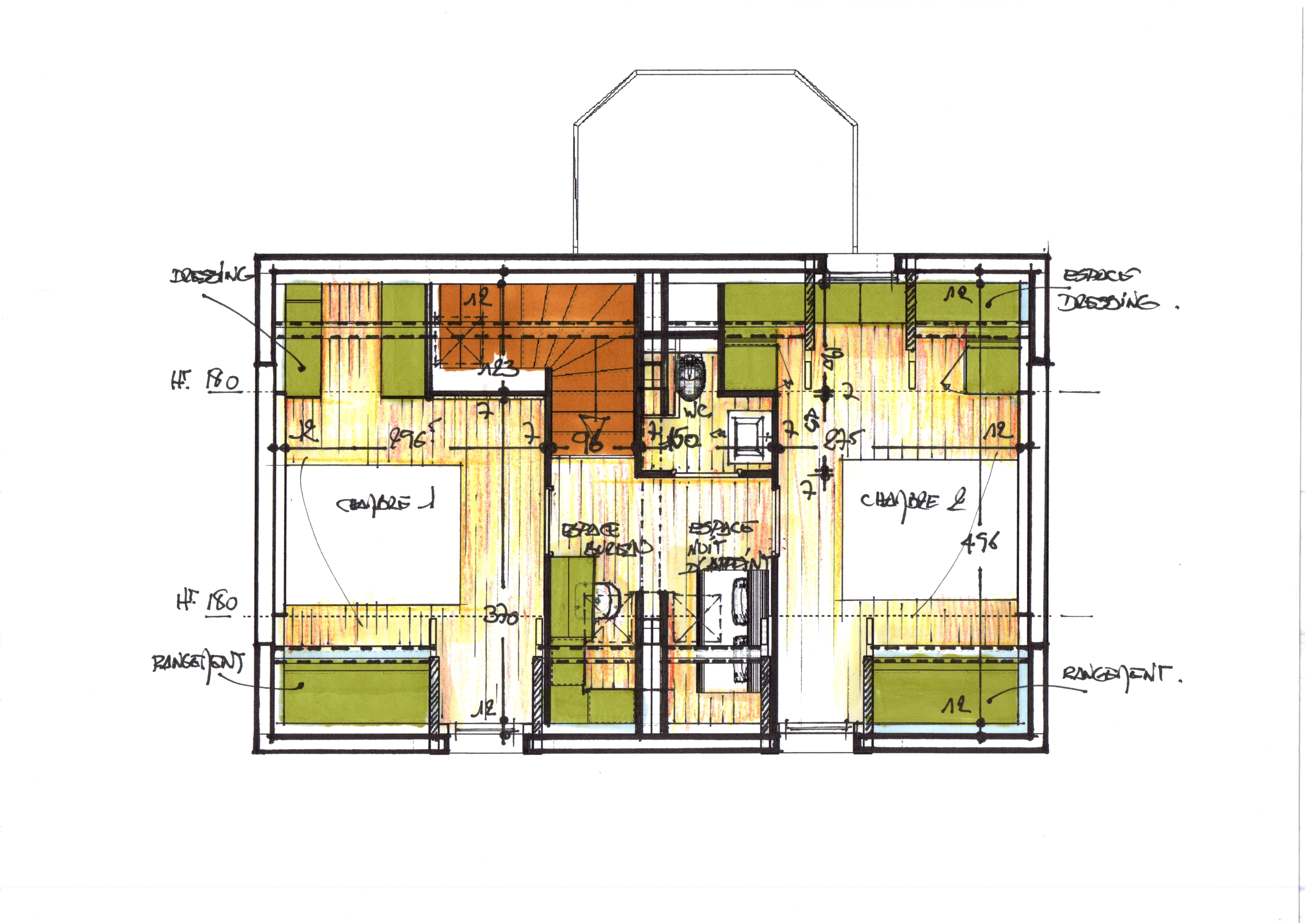 Plan de l'étage de la maison après travaux