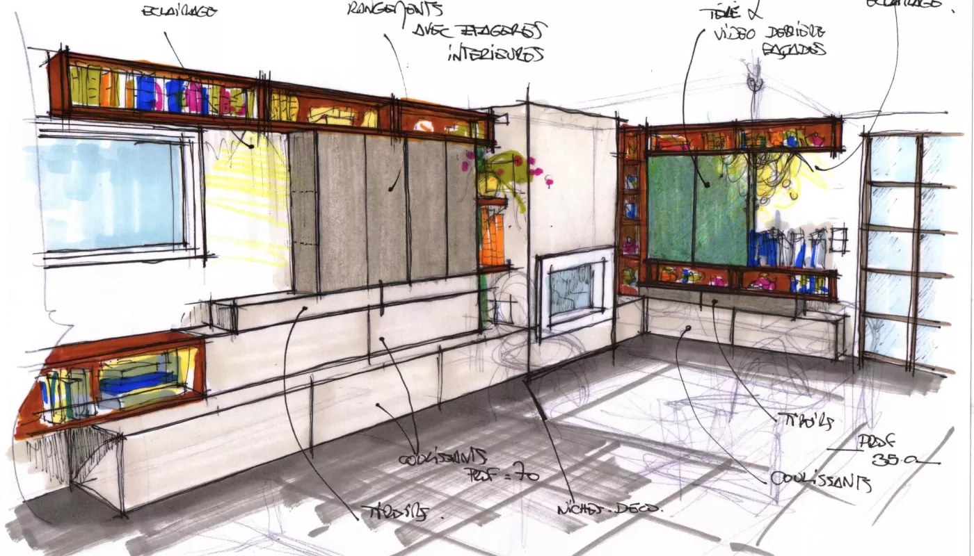 Esquisse Couleur aménagement salon à Séné