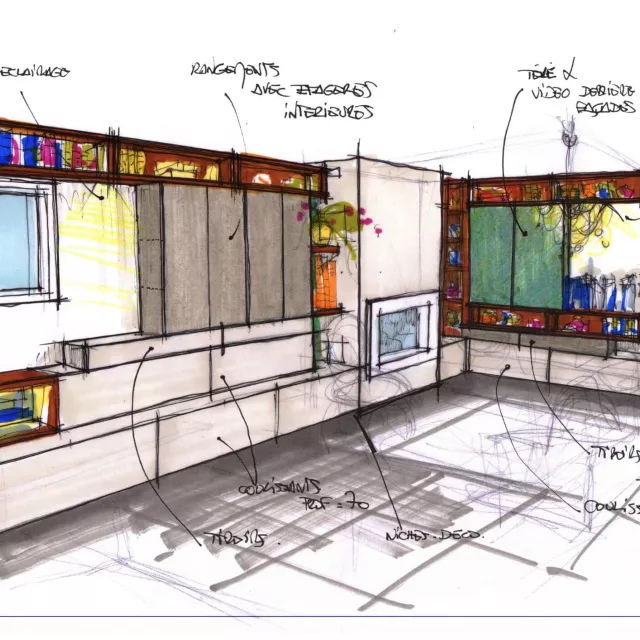 Esquisse Couleur aménagement salon à Séné