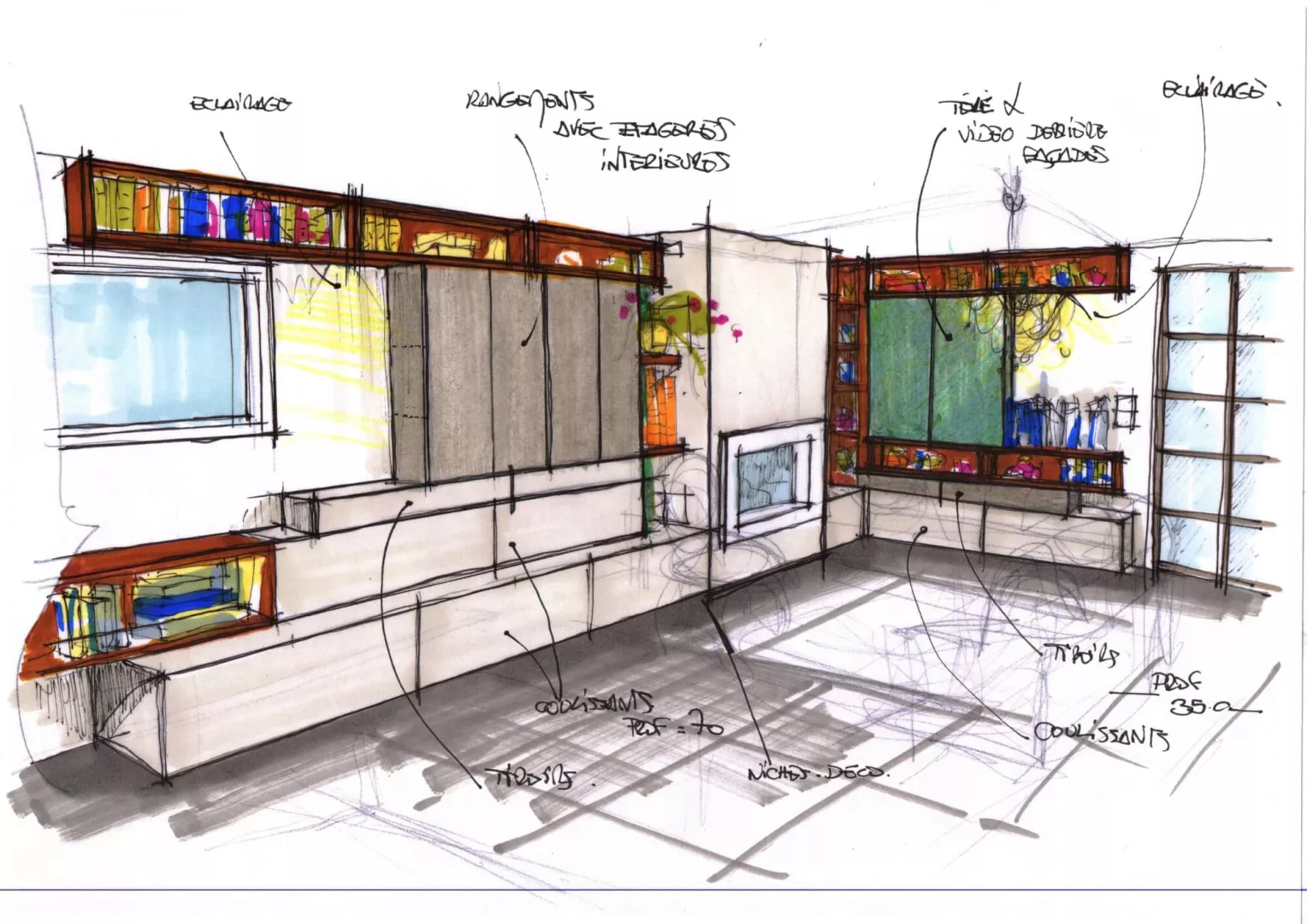 Esquisse Couleur aménagement salon à Séné